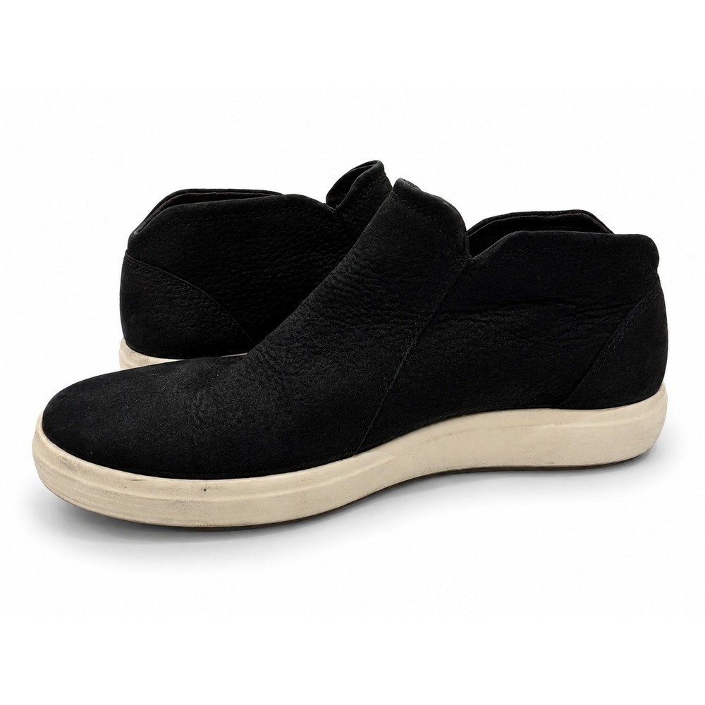 Ecco Shoes 37 Womens 6. Soft Ankle Boots Sneakers Black Nubuck Zip Up Casual - Picture 4 of 6